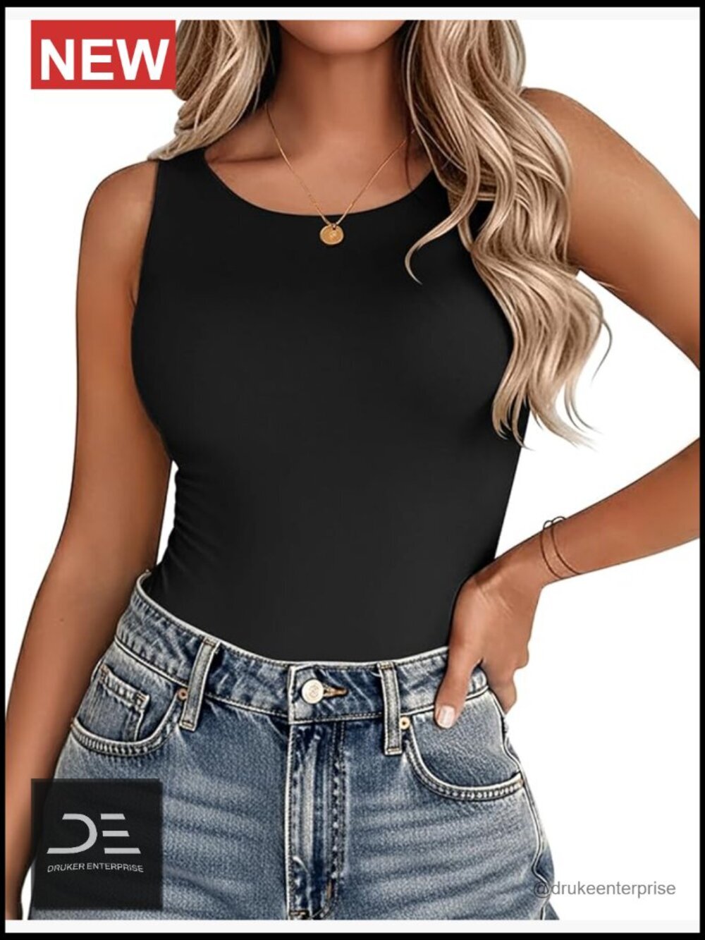 Double Lined Crew Neck Tank Top - Sleeveless Workout Top, Soft Stretchy